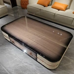 Storage Coffee Table with Quilted Leather Panels and High-Gloss Wood Veneer